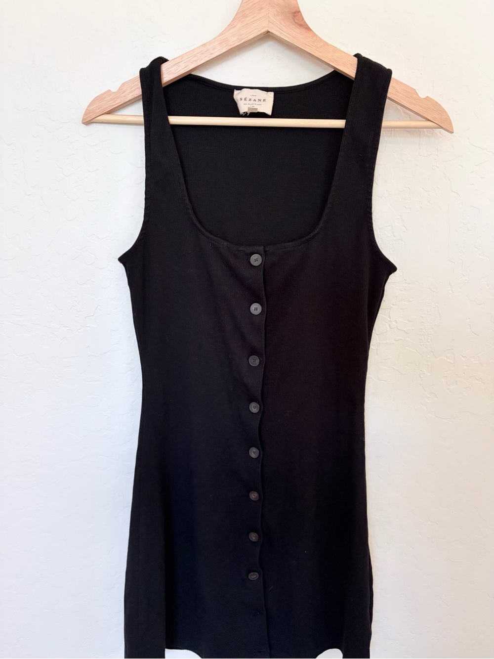 Sezane Black Button-Front Midi Dress